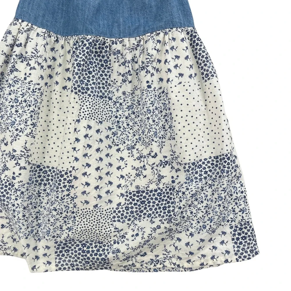 Oshkosh B'gosh Kids Girls Denim Patchwork Floral Dress Blue Size 4T